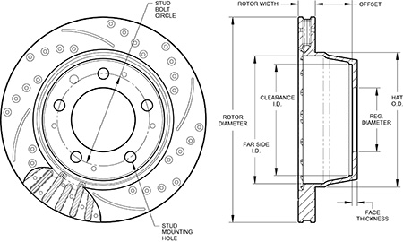 SRP Drilled Performance Rotor & Hat Dimension Diagram