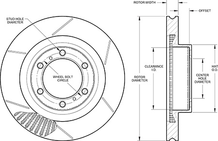 GT Vented Rotor & Hat Dimension Diagram