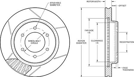 GT Vented Rotor & Hat Dimension Diagram
