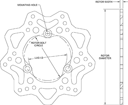Drilled Steel Scalloped Rotor Dimension Diagram