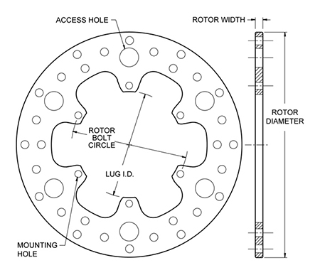 Drilled Steel Rotor Dimension Diagram