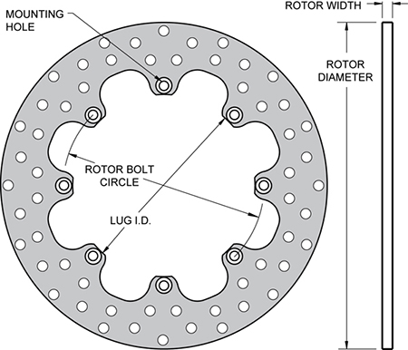 Super Alloy Drilled Rotor Dimension Diagram