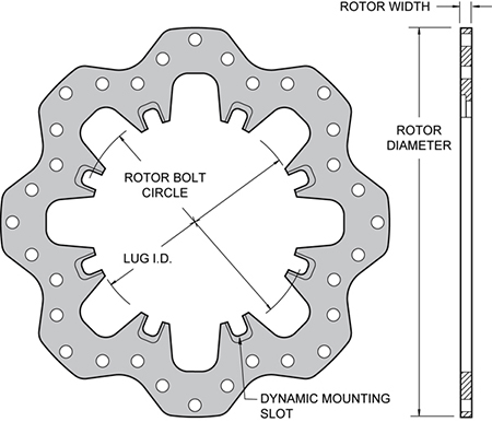 Drilled Steel Scalloped Dynamic Mount Rotor Dimension Diagram