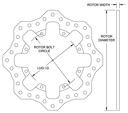 Drilled Steel Scalloped Rotor Dimension Diagram