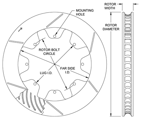 GT 48 Curved Vane Rotor Dimension Diagram