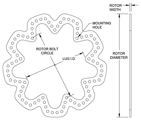 Super Alloy Scalloped Rotor Dimension Diagram