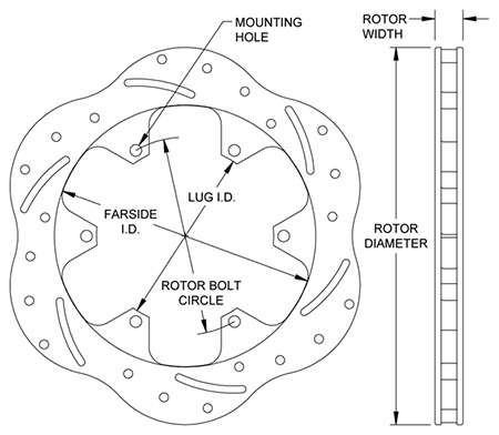 Super Alloy Scalloped Rotor Dimension Diagram