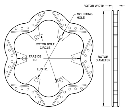 Super Alloy Scalloped Rotor Dimension Diagram