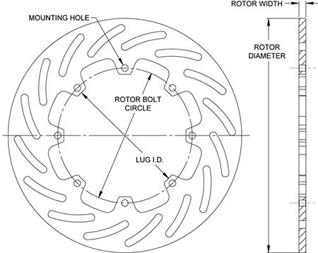 Super Alloy Slotted Rotor Dimension Diagram