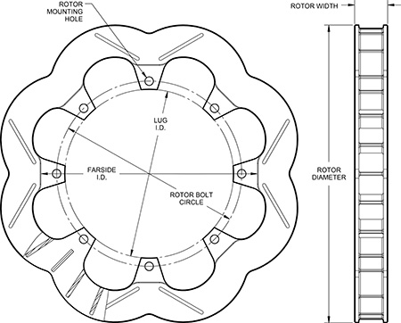 Super Alloy Scalloped Rotor Dimension Diagram