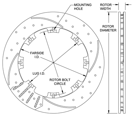 SRP Drilled Performance Rotor Dimension Diagram