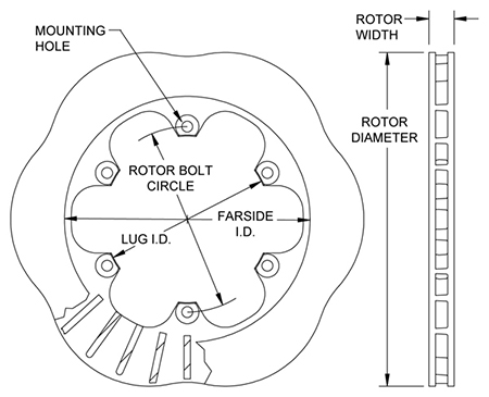 Ultralite 30 Vane Scalloped Rotor Dimension Diagram