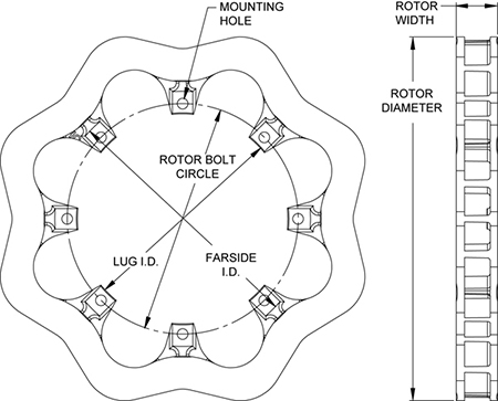 Ultralite 32 Vane Scalloped Rotor Dimension Diagram