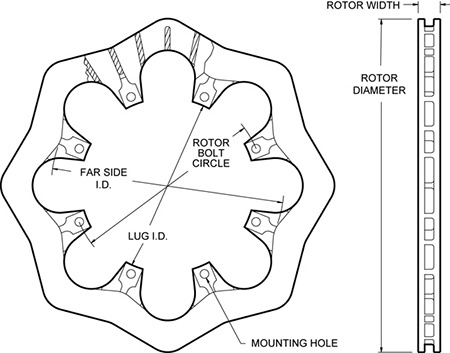 Ultralite 32 Vane Scalloped Rotor Dimension Diagram