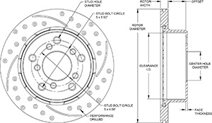 SRP Drilled Performance Rotor & Hat Drawing