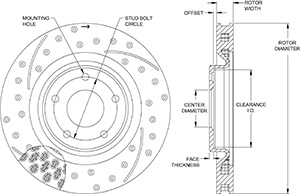 SRP Drilled Performance Rotor & Hat Drawing