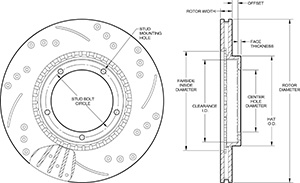 SRP Drilled Performance Rotor & Hat Drawing