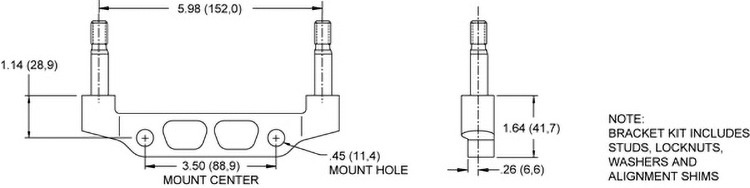 Mount Dimensions for the Billet Superlite 6 ST-W5 Radial Mount