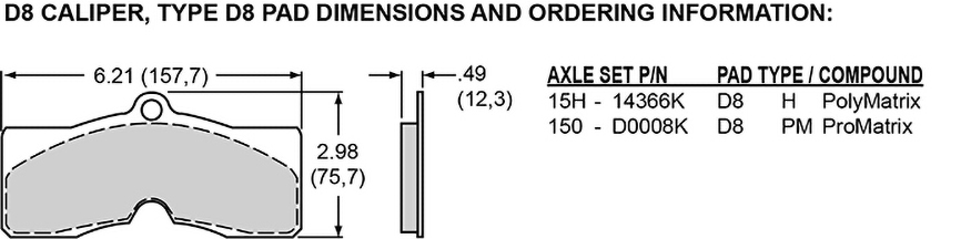 Pad Dimensions for the D8-4 Caliper Rear