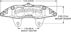 Billet Narrow Superlite 6 Lug Mount Caliper Drawing