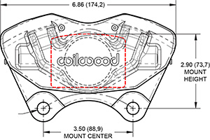 D45 Porsche Front Dual Piston Caliper Caliper Drawing