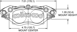 Narrow Dynapro Radial Mount Caliper Drawing