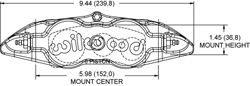 Forged Narrow Superlite 6 Radial Mount Caliper Drawing
